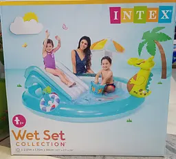 Надувний ігровий центр Intex басейн з гіркою 57165 NP "Крокодил" від 2 років, 160л, розпилювач, гірка, 201х170х84см
