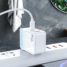 Мережевий зарядний пристрій Aspor A839 45W PD QC (UCB C+A)- білий - мініатюра 4