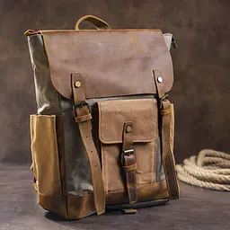 Зручний рюкзак з кишенями canvas 20111 Vintage сірий-коричневий - мініатюра 5