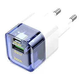 Мережевий зарядний пристрій Hoco C131A Platinum dual-port PD30W+QC3.0 charger(EU) блакитний