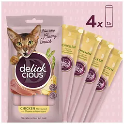 Ласощі для котів Delickcious курка з додаванням сиру та спаржі 4х15 г (4820269145184) - мініатюра 3