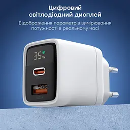 Мережевий зарядний пристрій Choetech PD6052 PD35W GAN A+C White (43-00128) - мініатюра 9