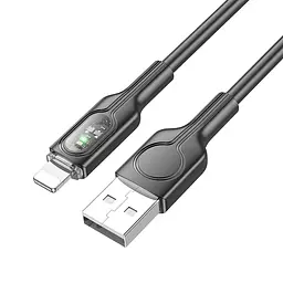 Кабель Hoco U120 Transparent explore intelligent power-off charging data cable iP Black - мініатюра 3