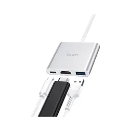 Концентратор HOCO USB-C to USB3.0+HDMI+PD HB14 Silver (6931474725790) - мініатюра 7