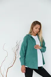 Жіноча сорочка для вагітних стилю oversize з мікровельвету Varna розмір 2XL-3XL Lullababe темно-оливкова - мініатюра 3
