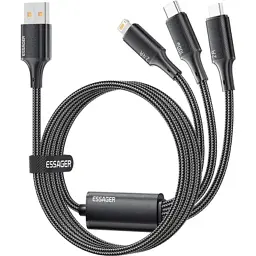 Дата кабель USB 2.0 AM to Lightning + Micro 5P + USB-C 1.2m 100W Essager (EXCMTL-JJ01-P)