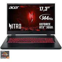 Ноутбук Ігровий Acer Nitro 5 AN517-42 з процесором AMD Ryzen™ 5 6600H pana la 4.50 GHz, 17.3", Full HD, IPS, 144Hz, 8GB, 512GB SSD, NVIDIA® GeForce RTX™ 3050