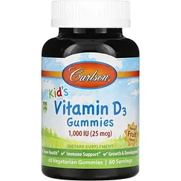 Набор: витамин D3 детский Carlson Kid's Vitamin D3 Gummies 1000 МЕ вкус фруктов 60 вегетарианских жевательных конфет + витамин D3 Carlson Vitamin D3 4000 МЕ 120 желатиновых капсул - миниатюра 2