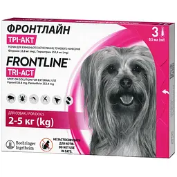 Краплі Boehringer Ingelheim Frontline Tri-Act від бліх та кліщів для собак 2-5 кг 1.5 мл (3 шт. х 0.5 мл) (159911) - мініатюра 2