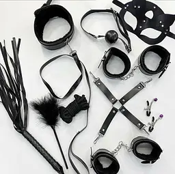 Набір для BDSM 10 елементів бондажу для таємничих ігор Чорний K000474 - мініатюра 3