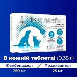 Таблетки антигельмінтні ModeS Kvantefen для котів та собак малих порід 4 шт. - мініатюра 4
