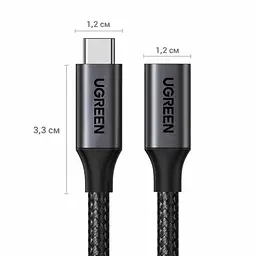 Кабель-подовжувач UGREEN US372 USB-C 3.2 10 Гбіт/с PD 100 Вт 1 м чорний (45191) - мініатюра 3