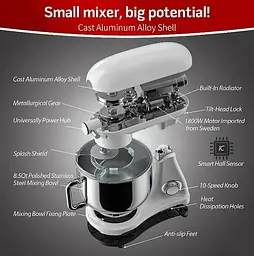 Кухонний комбайн планетарний Cookdeyi міксер тістоміс 1800 Вт чаша 8 л SM 1522NM White - мініатюра 3