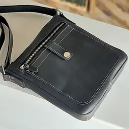 Чоловіча шкіряна сумка планшет GS 22*20*3 см чорна з сірою стрічкою (ПЛ 001 черн/сер) 200 мм - мініатюра 5