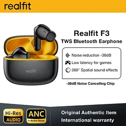 Bluetooth-навушники Realfit F3 з активним шумопоглинанням. Чорні  - мініатюра 2