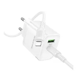 Зарядний комплект Borofone BA83A Dual port fast charger set 1USB-C/1USB PD/QC 20W Type-C to Lightning White (36175_3606867) - мініатюра 2