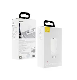 Блок зарядний адаптер Baseus GaN Lite 65 W 2 порти USB + Type-C (CCGAN2L-B02) білий - мініатюра 3