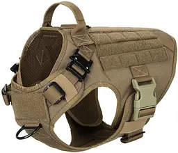 Шлейка для собак Harness K9 Long, металева пряжка фастекс і система MOLLE, Коричневий, XL