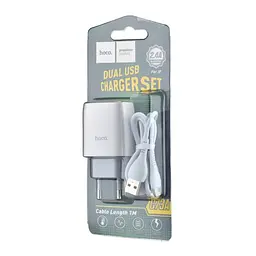 Мережевий зарядний пристрій Hoco C73A Glorious dual port charger set ( Lightning ) ( EU ) Білий - мініатюра 2