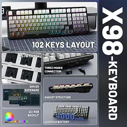 Ігрова механічна клавіатура ATTACK SHARK X98, Чорний - мініатюра 2