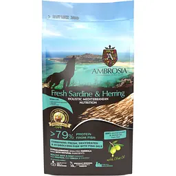 Сухий корм Ambrosia Mediterranean для цуценят усіх порід з сардиною та оселедцем 100 г