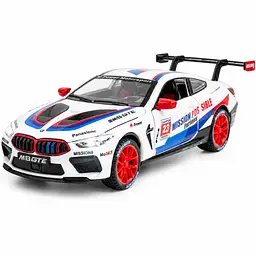 Колекційна модель BMW M8 GTE 1:32 металева машинка для дітей, інерція, світло, звук, відкривні двері, капот та багажник