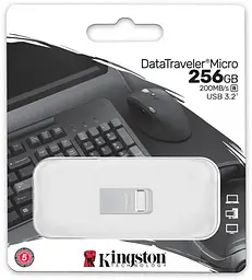 USB Flash Kingston USB 3.2 DT Micro Metal 200Mb/s 256GB Silver - мініатюра 4