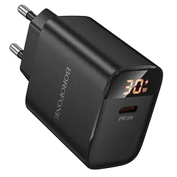 Мережевий зарядний пристрій Borofone BA97A Ilustre single-port PD30W charger with digital display (EU) чорний - мініатюра 3