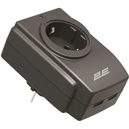 Мережевий адаптер 2E 1xТип F, 16A, 2xUSB-A, чорний (2E-AD120U)