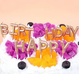 Свічки для торта "Happy Birthday" набір букв рожево-золоті, декоративні свічки напис для дня народження, святкові свічки букви - мініатюра 2