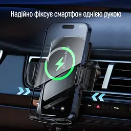 Універсальний автотримач ColorWay FlameGrip, автозажим, Wireless Charger 15W Black (CW-CHAW070Q-BK) - мініатюра 7