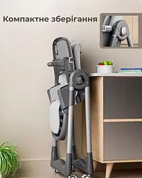 Дитячий стільчик для годування з підставкою для ніжок стілець з регульованою спинкою та стільницею дитяче крісло сіро-чорне - мініатюра 7