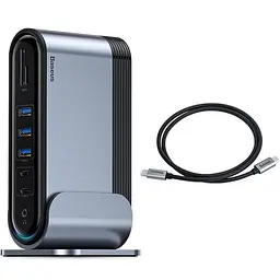 Мультипортовий адаптер USB Хаб Baseus Working Station Three-Screen Multifunctional Type-C CAHUB-BG0G Grey - мініатюра 6