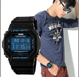 Чоловічий спортивний годинник Skmei 1134 (Чорний з синім екраном) - мініатюра 8