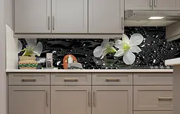 Кухонний фартух Мокрі Орхідеї вінілова наклейка для кухні ПВХ краплі роса Квіти Сірий Happy Pocket Z181311 - мініатюра 4
