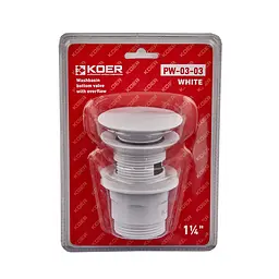 Донний клапан для раковини з переливом Koer PW-03-03 автоматичний KR3395, Білий - мініатюра 3