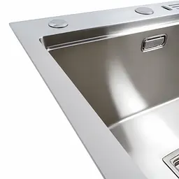 Кухонна мийка Platinum Handmade 50x50 нержавійка з підставкою для ножів + сифон, дозатор та кошик, Нержавіюча сталь - мініатюра 5