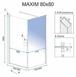 Душова кабіна Rea Maxim 80x80 L REA-K0264, Хром, Ліва, прозорий - мініатюра 7