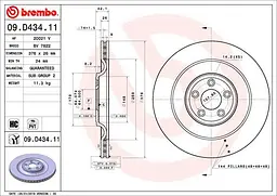 Диск гальмівний вентильований Jaguar F-type, XF I, Xj, Xk II 06-25р Brembo (09.D434.11) - мініатюра 2