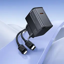Мережевий зарядний пристрій Hoco CS72A Type-C PD 30W midnight чорний + кабель Type-C to Lightning - мініатюра 2