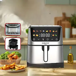 Мультипіч аерофритюрниця Sokany SK-10095 без олії 10 л захист від перегрівання 2200 Вт Чорний із сірим - мініатюра 3
