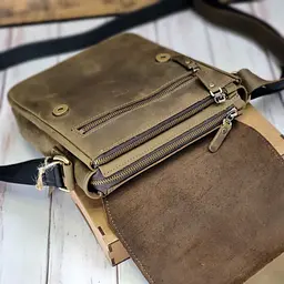 Сумка чоловіча шкіряна GS 2 відділи 23*20*7 см оливка хакі (МА 001 оливка) 200 - мініатюра 4