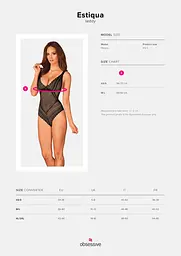Мереживне боді з декольте Obsessive Estiqua teddy чорне широкі лямки M/L - мініатюра 7