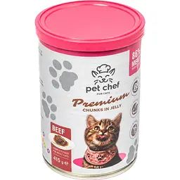 Вологий корм для дорослих котів Pet Chef Шматочки в желе з яловичиною 415 г - мініатюра 2