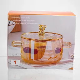 Каструля скляна Cherry 1,8 л з кришкою-ведмедиком, Yiwu, діаметр 16 см - мініатюра 2