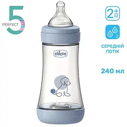 Пляшка для годування Chicco Perfect 5 пластикова із силіконовою соскою 2+ місяці блакитний 240 мл (20223.22.40) - мініатюра 2