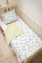 Теплий комплект у дитяче ліжечко з овчиною для малюків 2 предмети (ковдра, подушка) BST Сірий з білим