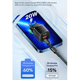 Зарядний пристрій Essager GaN mini Type C PD + USB QC3.0 20W - мініатюра 8