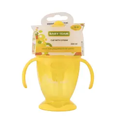 Поїльник Baby Team, з силіконовою трубочкою та ручками, 9+ міс., 220 мл, жовтий (5011_желтый) - мініатюра 3