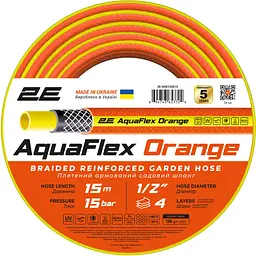 Шланг садовий 2Е AquaFlex Orange 1/2" 4 шари 15 м (2E-GHE12OE15)